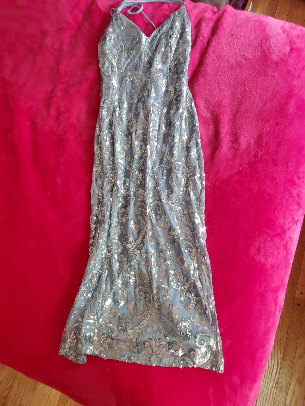 Windsor Light Blue Dress with Silver Sequin Trim - Medium